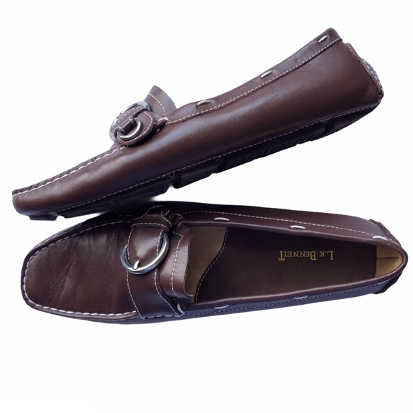 L.K. Bennett Loafer 39 9/9.5 Brown Buckle Shoe - Picture 2 of 15